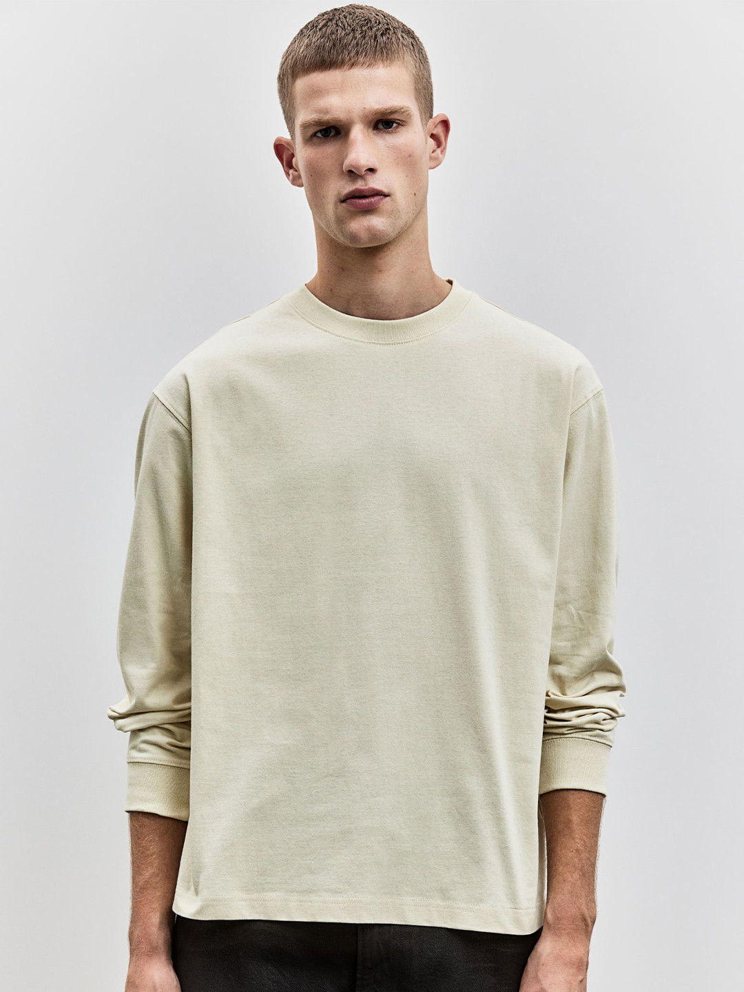 

H&M Loose Fit Long-Sleeved Jersey Top, Beige