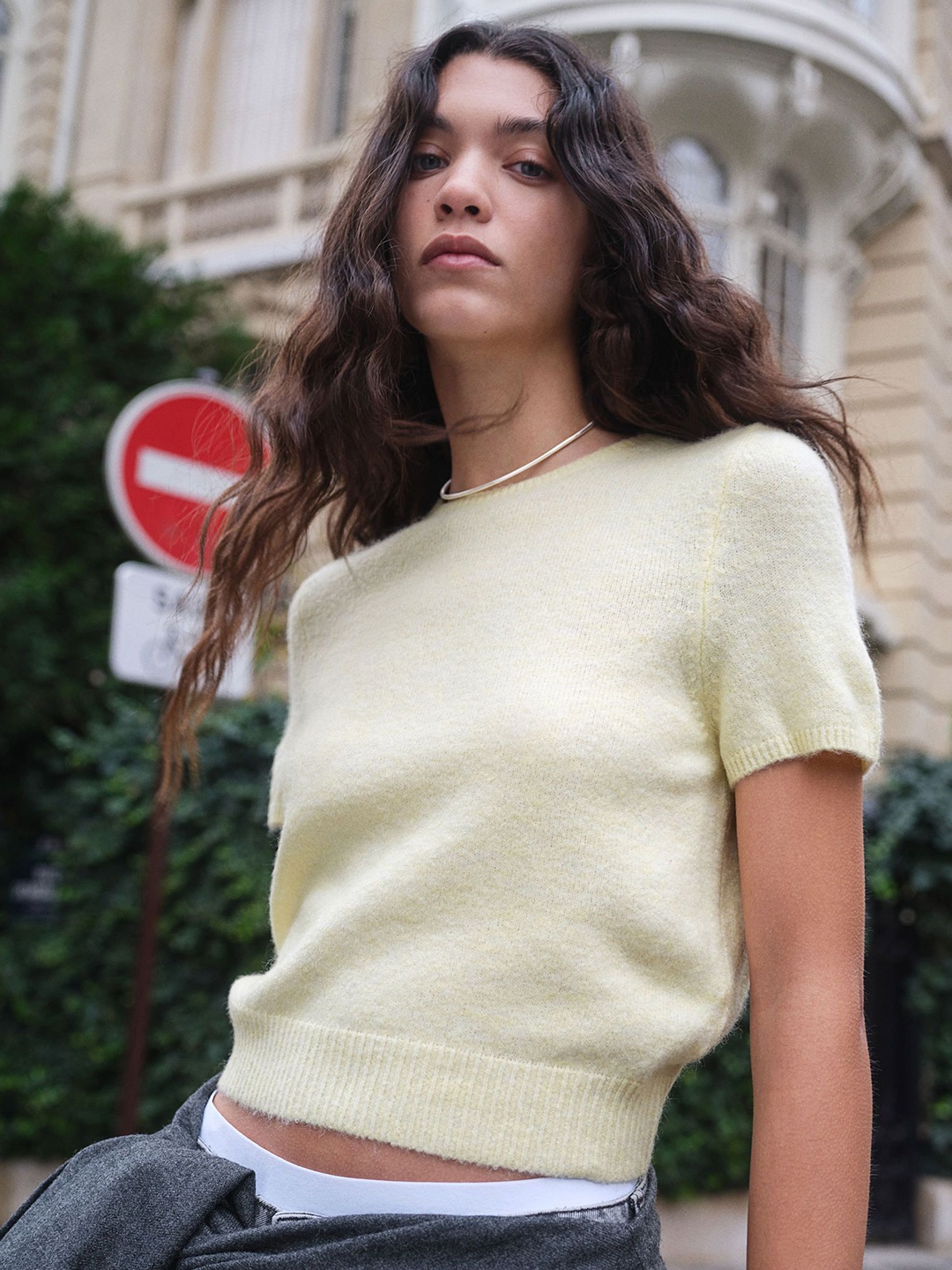 

H&M Fine-Knit T-Shirt, Yellow