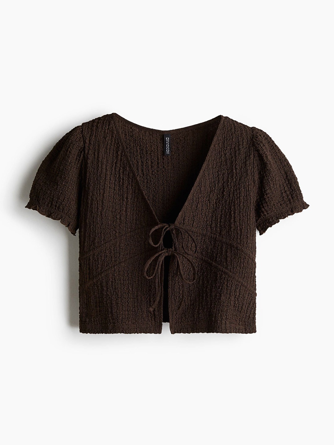 

H&M Women Tie-Detail Crinkled Top, Brown
