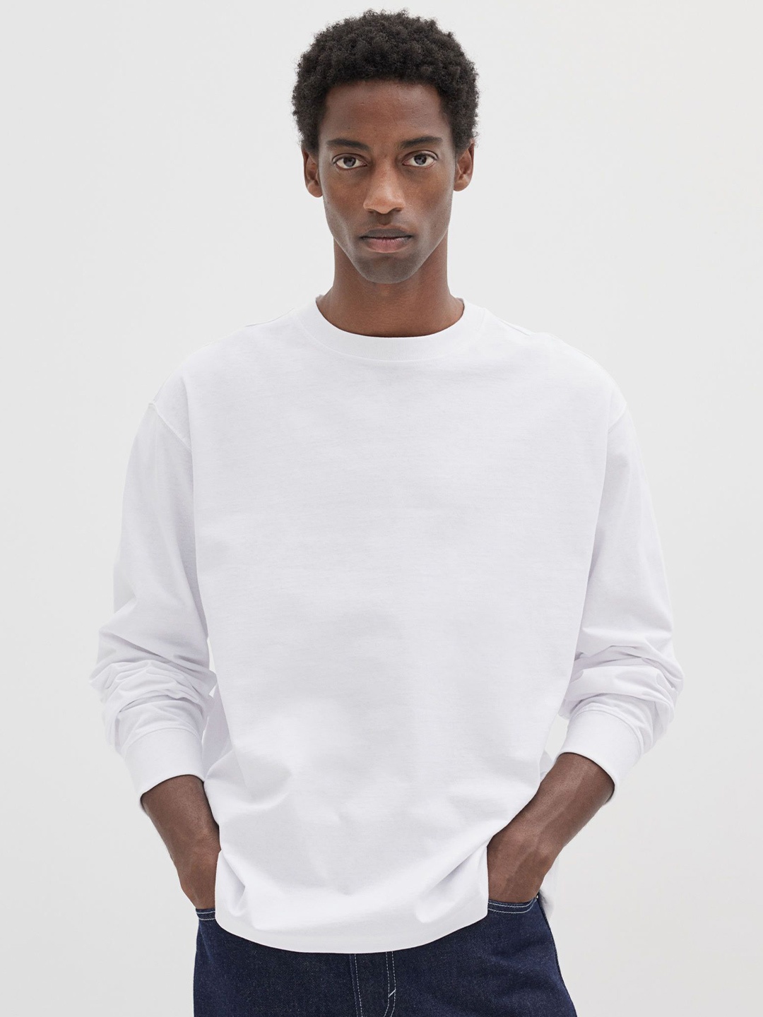 

H&M Loose Fit Long-Sleeved Jersey Top, White
