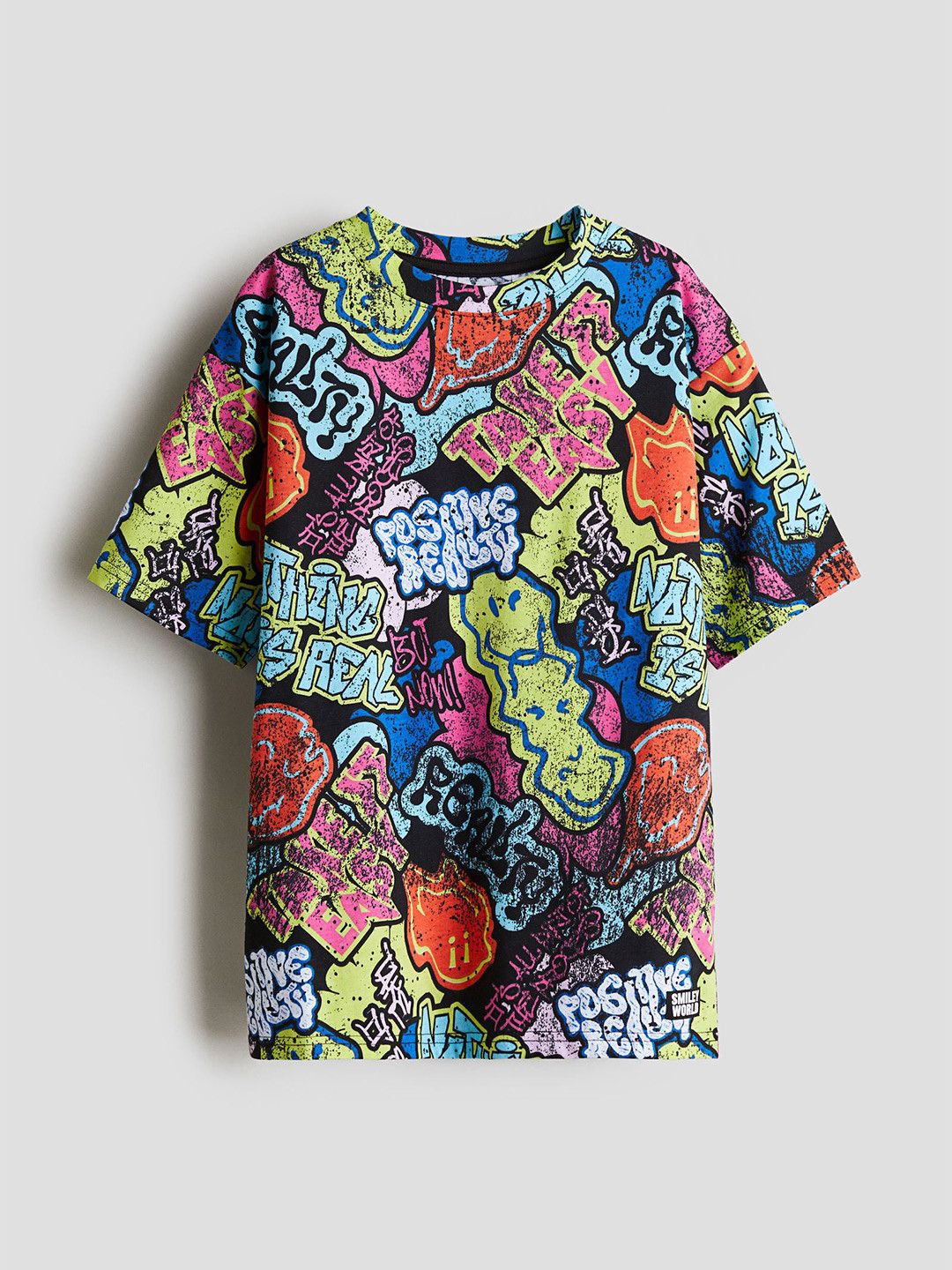 

H&M Printed Cotton T-Shirt, Black