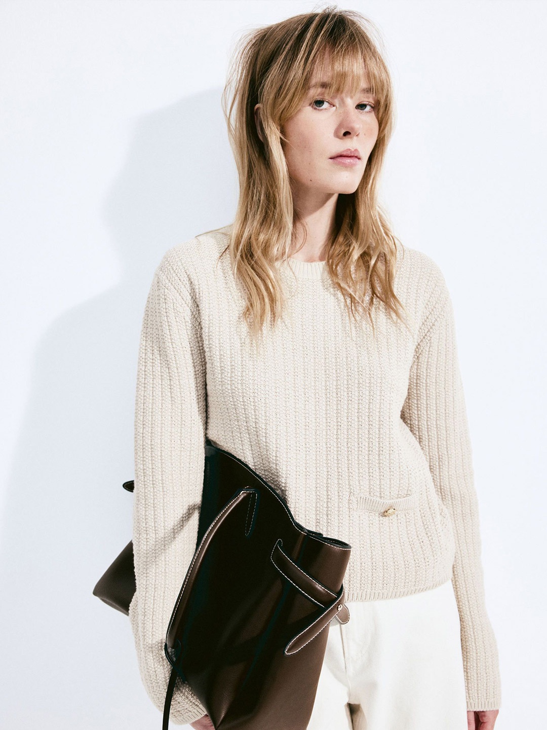 

H&M Moss-Knit Jumper, Beige