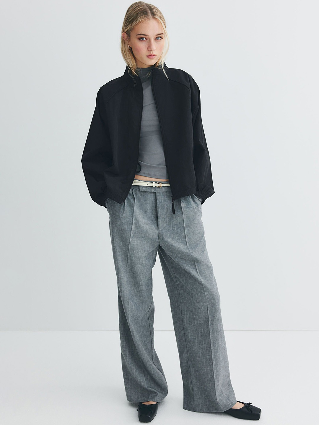 

H&M Oversized Piping-Detail Track Jacket, Black