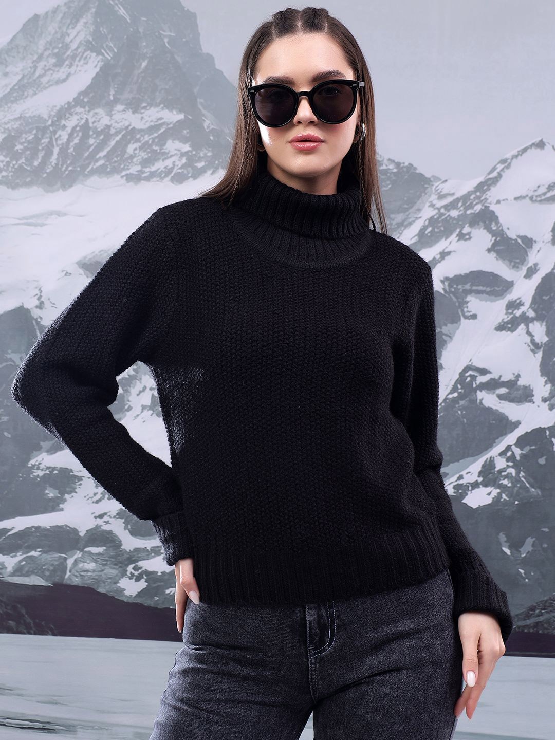 

Kotty Women High Neck Pullover Sweater, Black