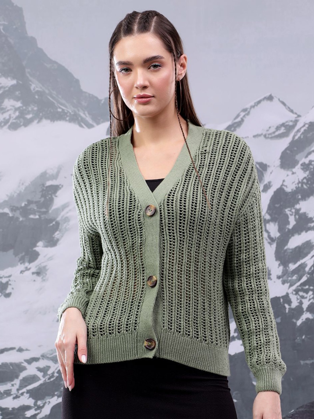 

Kotty Women V-Neck Cardigan, Green
