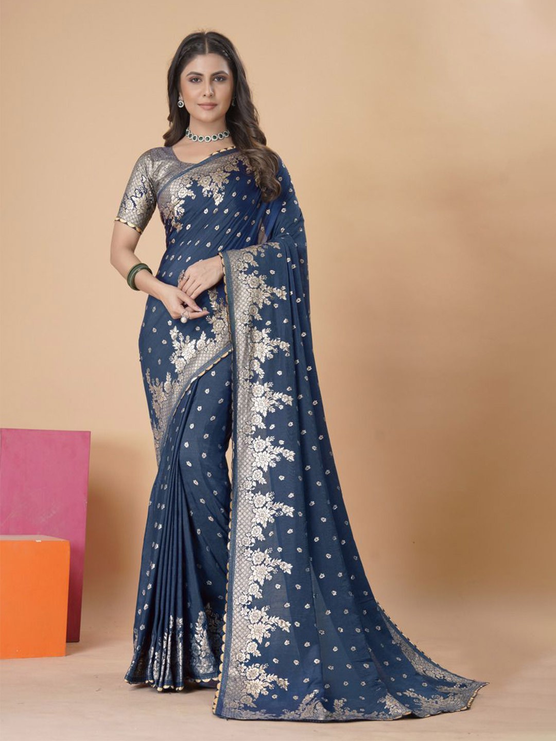 

Mangalam Fashion Diva Woven Design Banarasi Saree, Blue