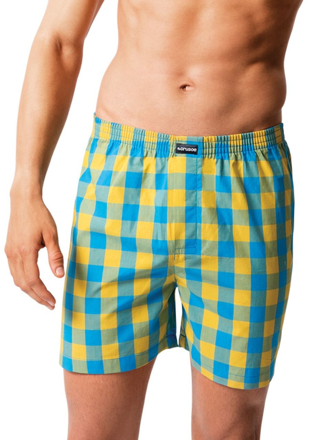 Crusoe Men Assorted Checked Cotton Boxers, Blue