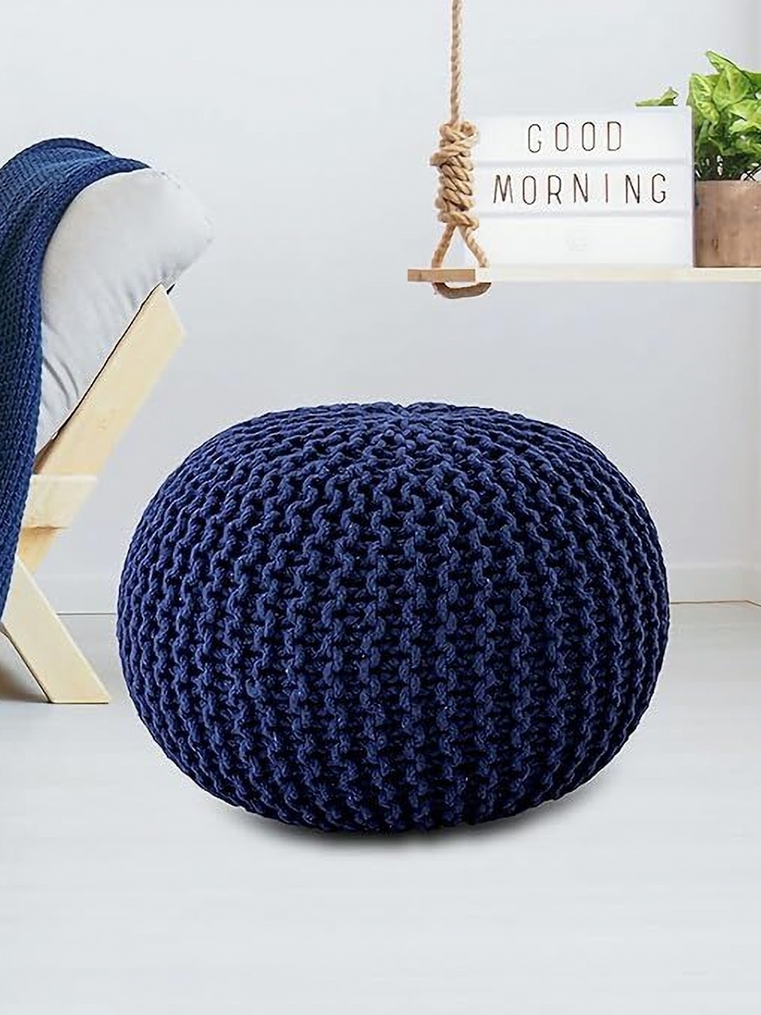 

SANYOG DESIGNS Navy Blue Oval Shaped Braided Ottoman