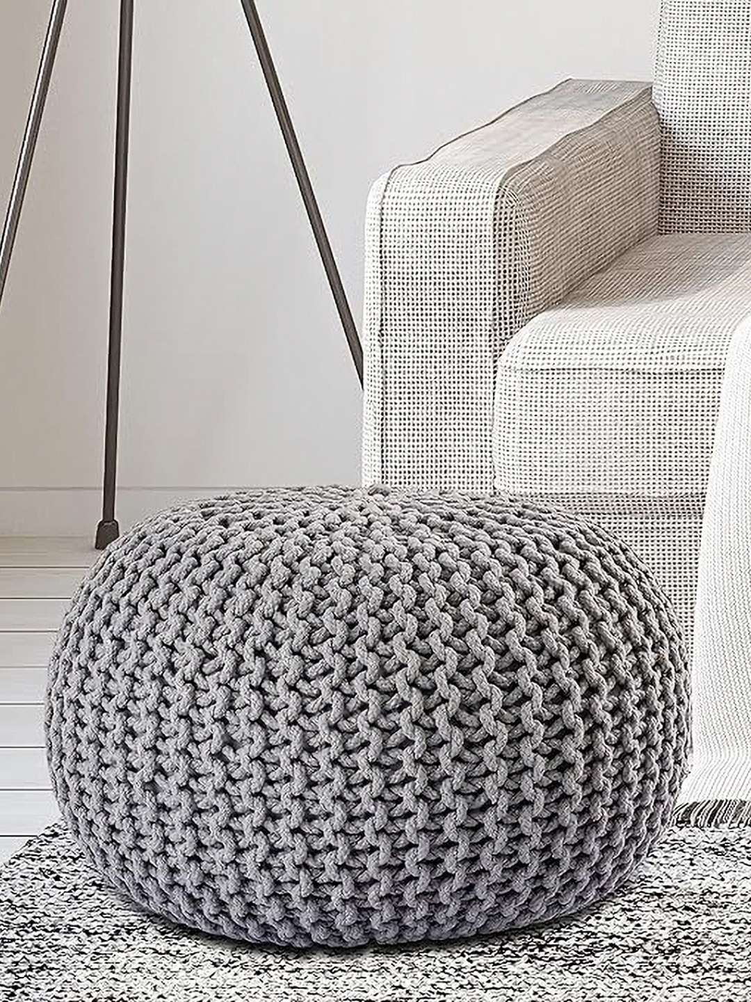 

SANYOG DESIGNS Grey Oval-Shaped Cotton Braided Ottoman