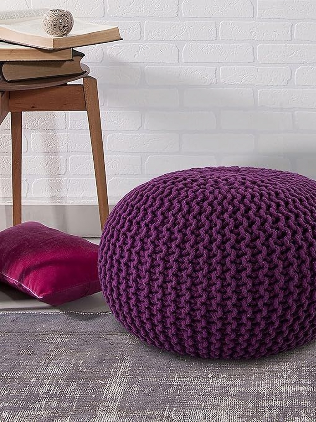 SANYOG DESIGNS Maroon Oval-Shaped Cotton Braided Ottoman, Purple