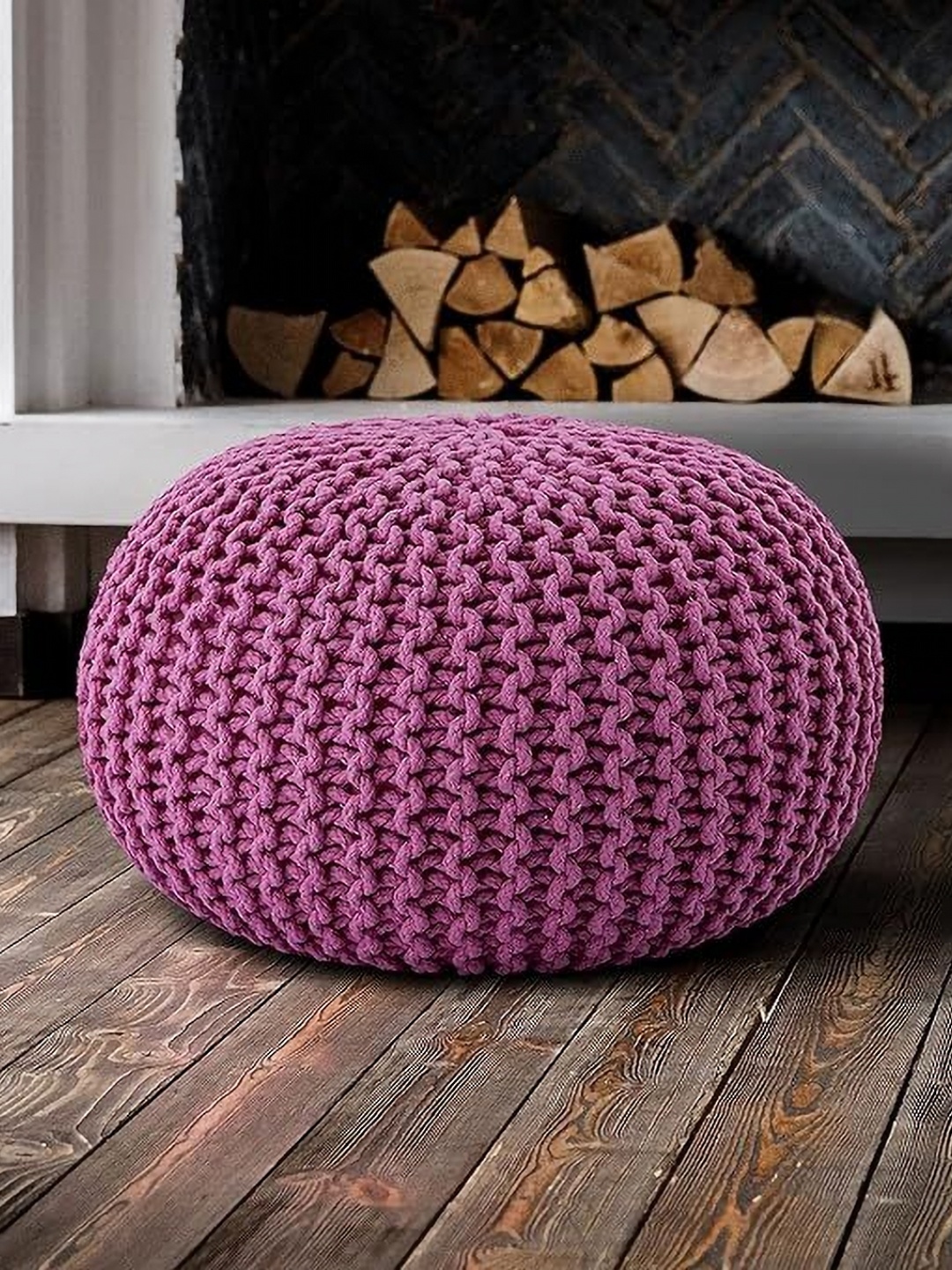 

SANYOG DESIGNS Pink Oval-Shaped Cotton Braided Ottoman