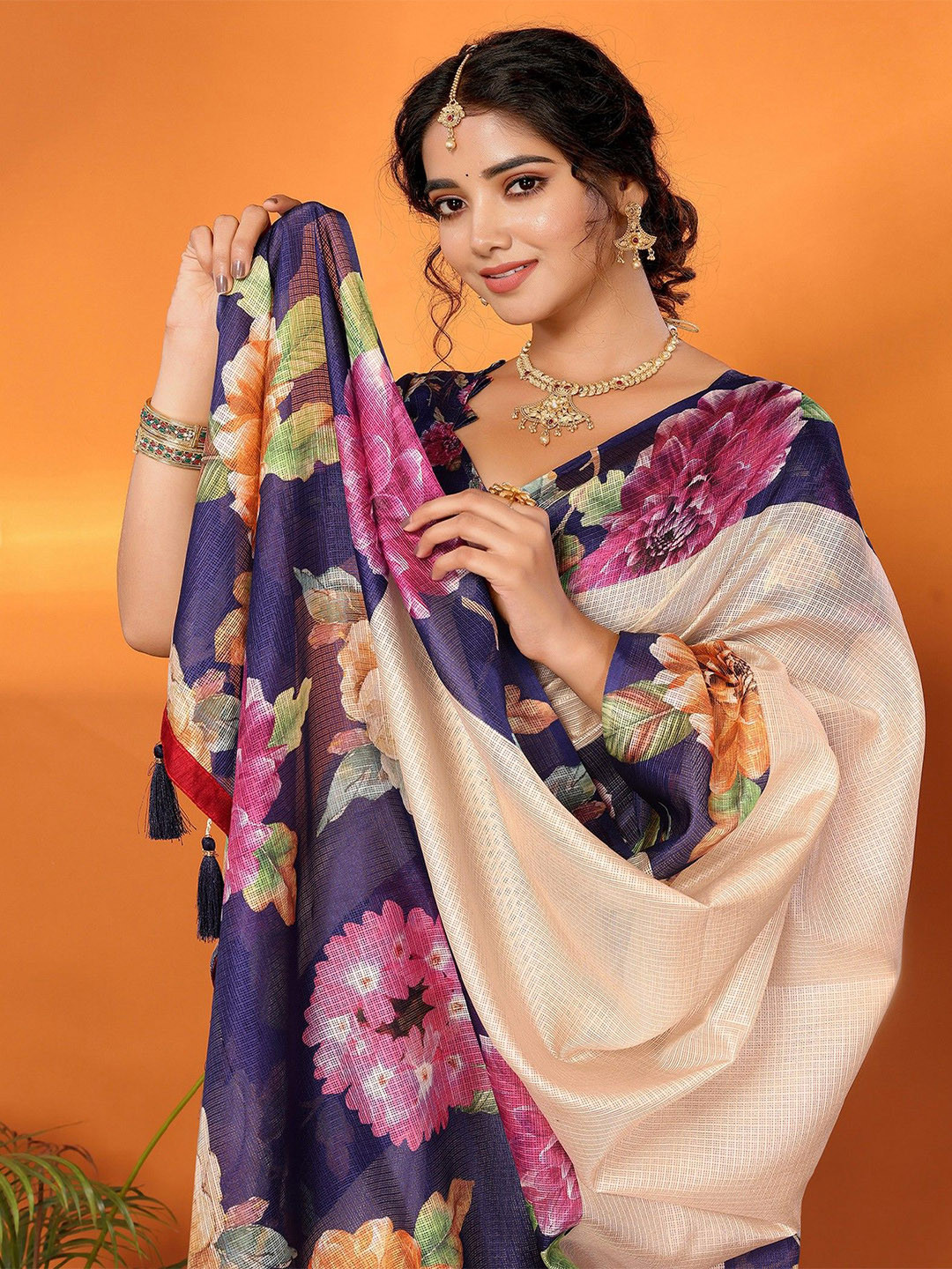 

KALINI Woven Design Digital Printed Saree, Beige