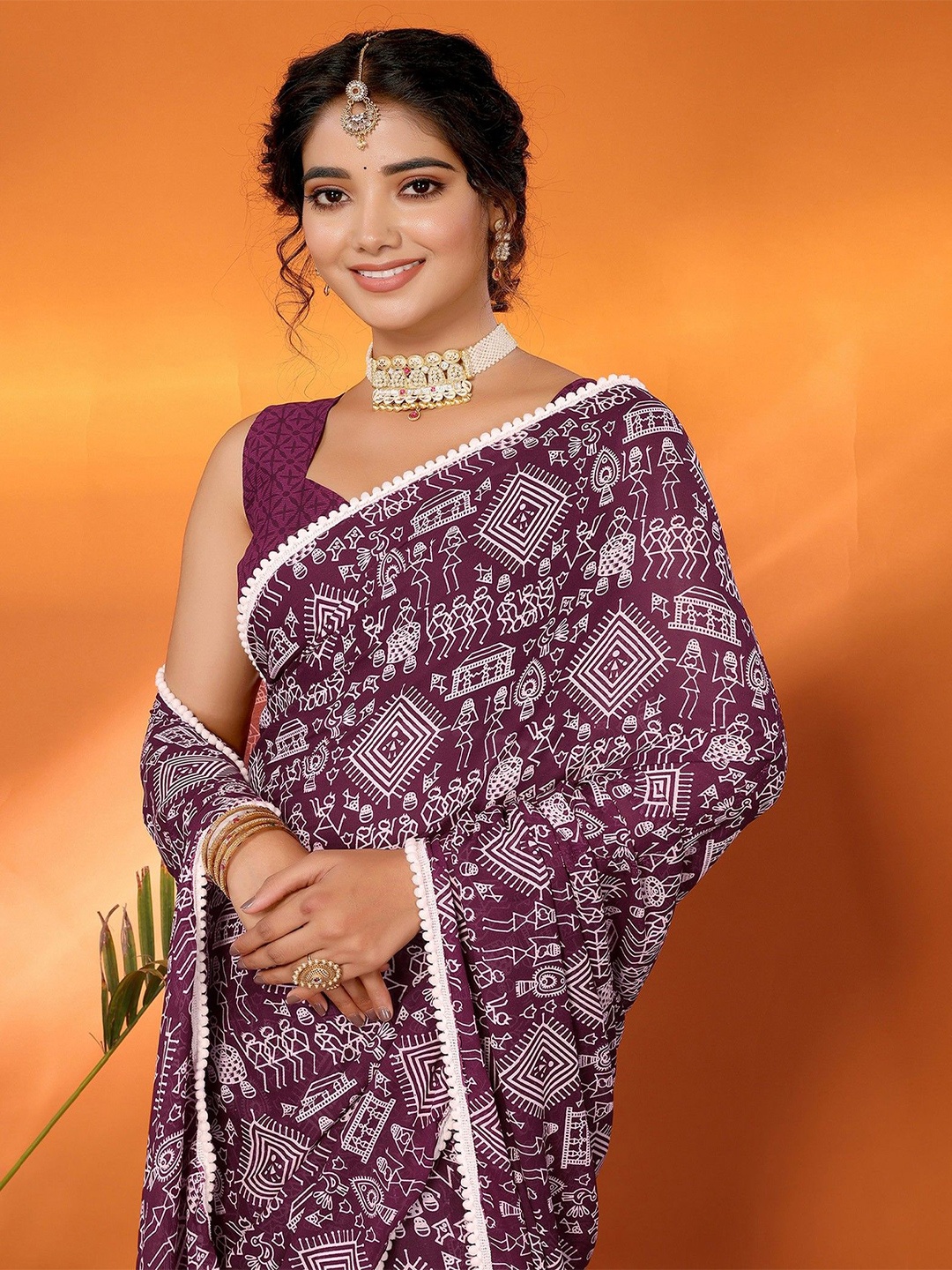

KALINI Ethnic Motifs Printed Bandhani Saree, Purple