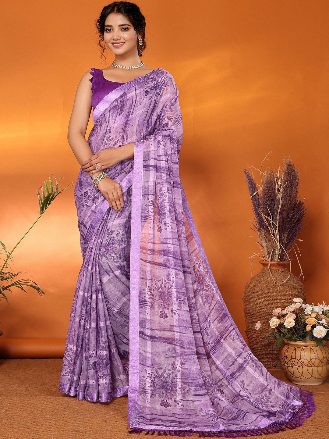 

KALINI Block Print Saree, Violet