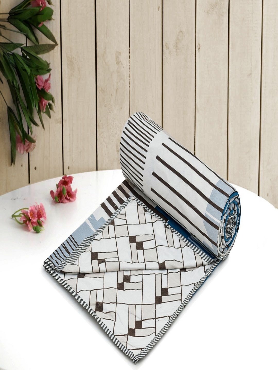 

RRC Blue & White Striped Microfiber AC Room 150 GSM Double Bed Dohar