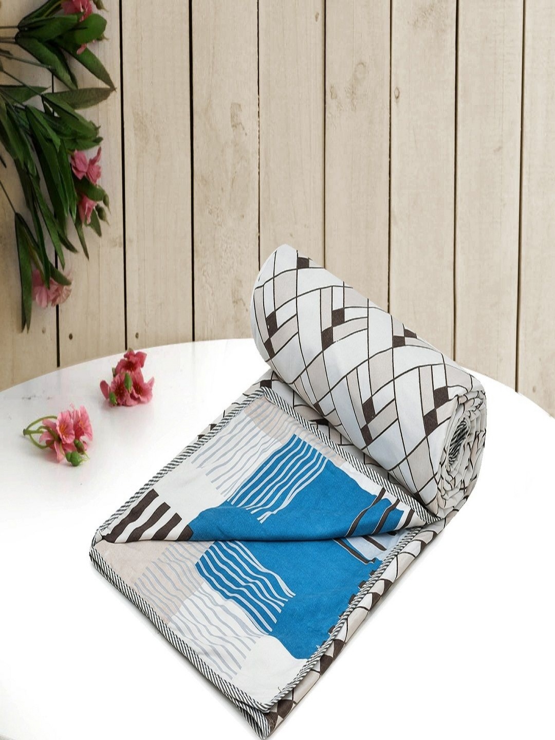 

RRC Blue & White Striped Microfiber AC Room 150 GSM Single Bed Dohar
