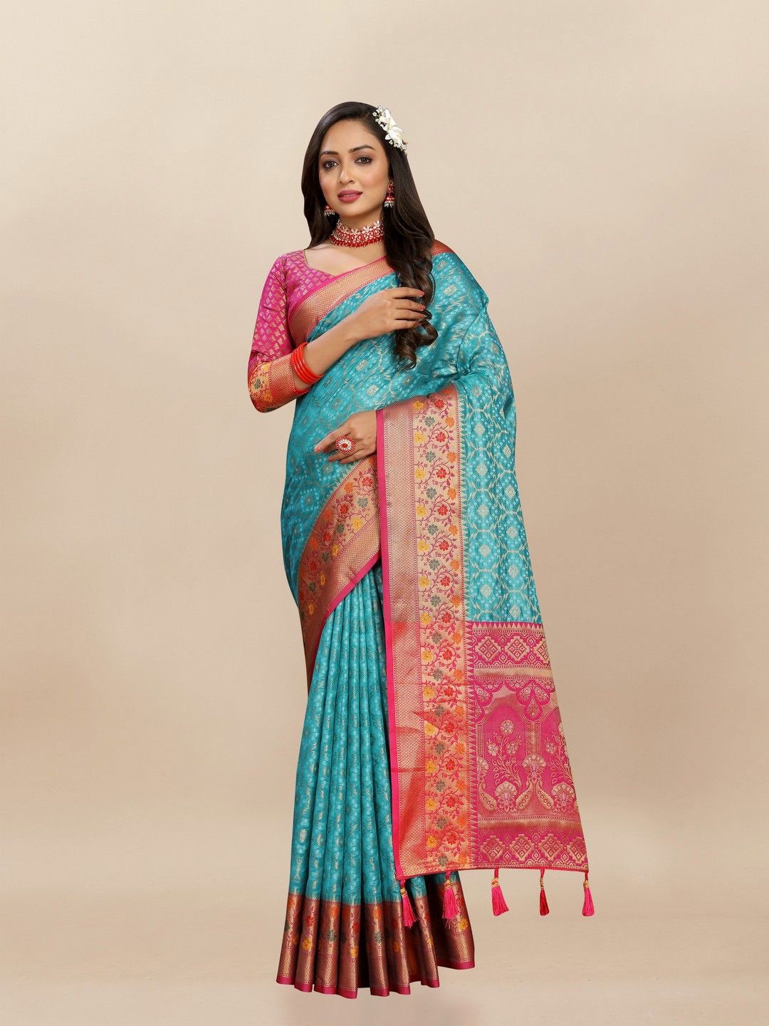 

VARNI FABRICS Woven Design Zari Pure Silk Banarasi Saree, Blue