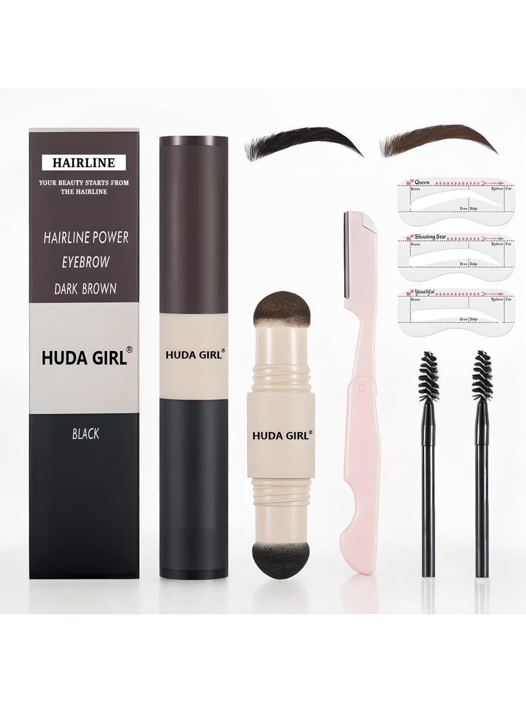 

Huda Girl Dual Color 2 In 1 Waterproof Hairline Powder & Eyebrow Filler, Brown