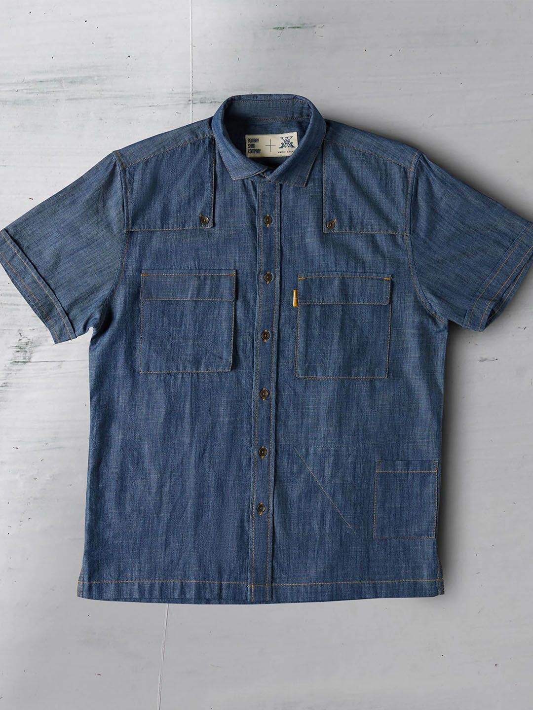 

Bombay Shirt Company Men Relaxed Spread Collar Faded Cotton Relaxed Fit Casual Shirt, Blue