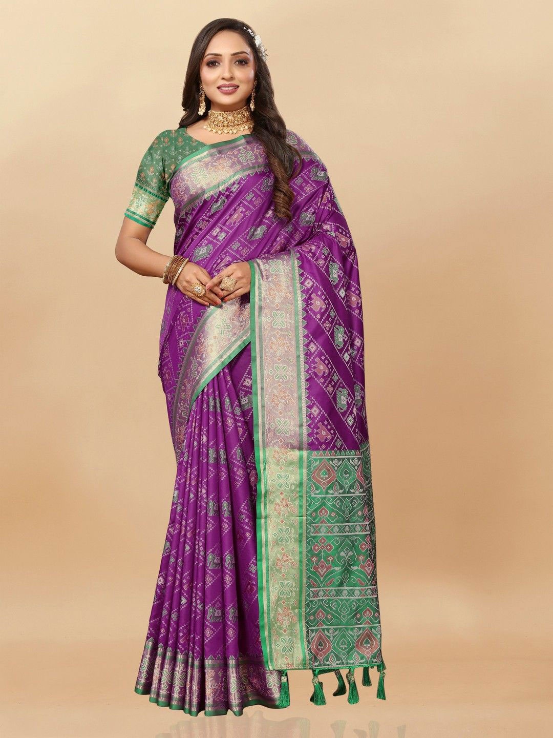 

VARNI FABRICS Woven Design Zari Pure Silk Banarasi Saree, Purple