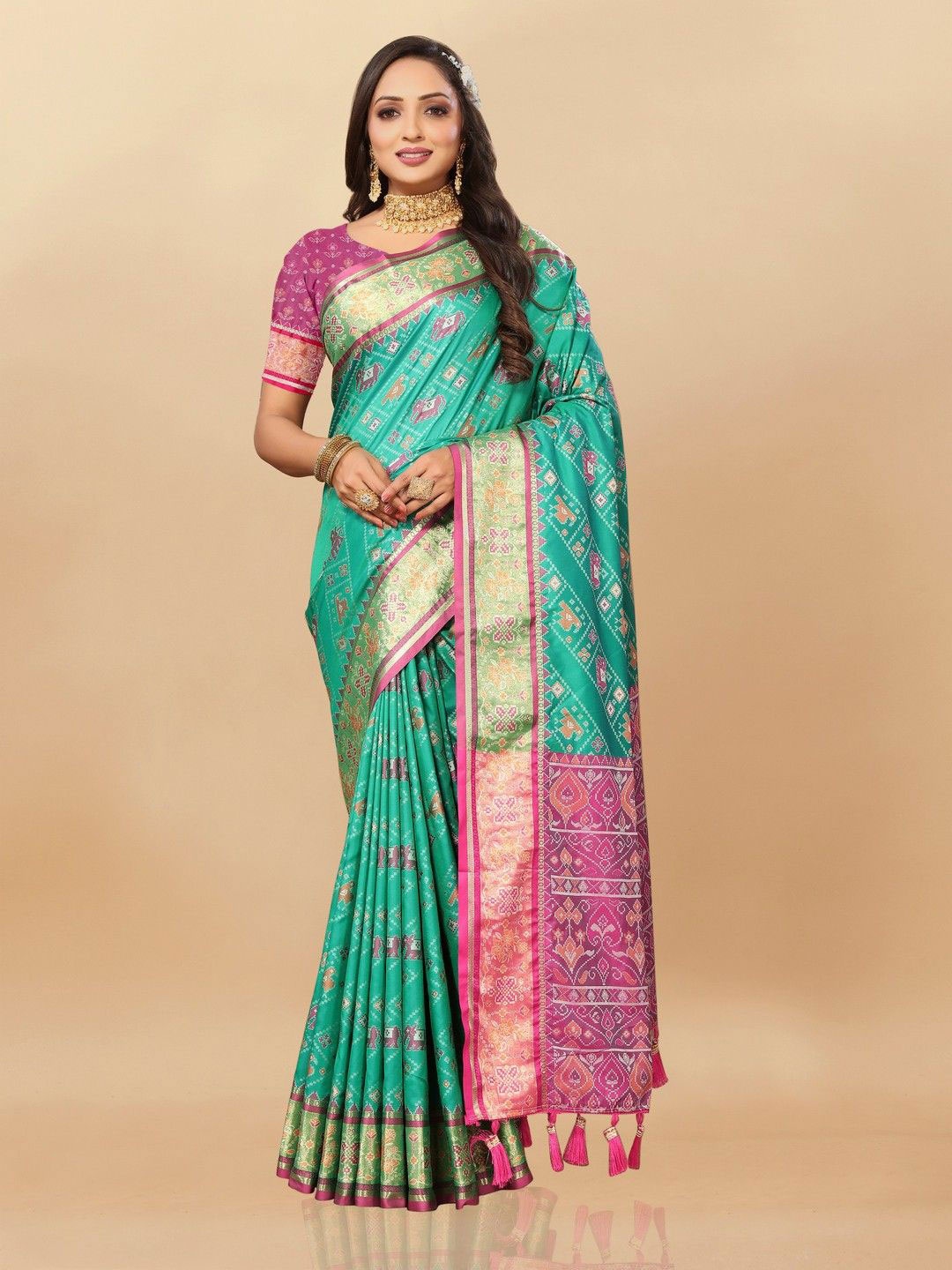 

VARNI FABRICS Woven Design Zari Pure Silk Banarasi Saree, Sea green