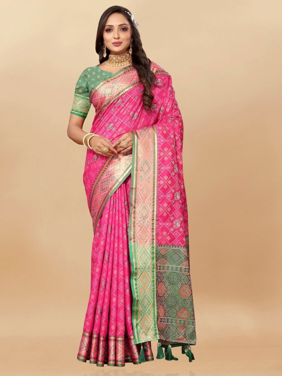 

VARNI FABRICS Woven Design Zari Pure Silk Banarasi Saree, Pink