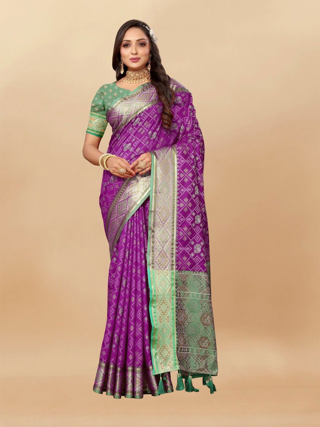 

VARNI FABRICS Woven Design Zari Pure Silk Banarasi Saree, Purple