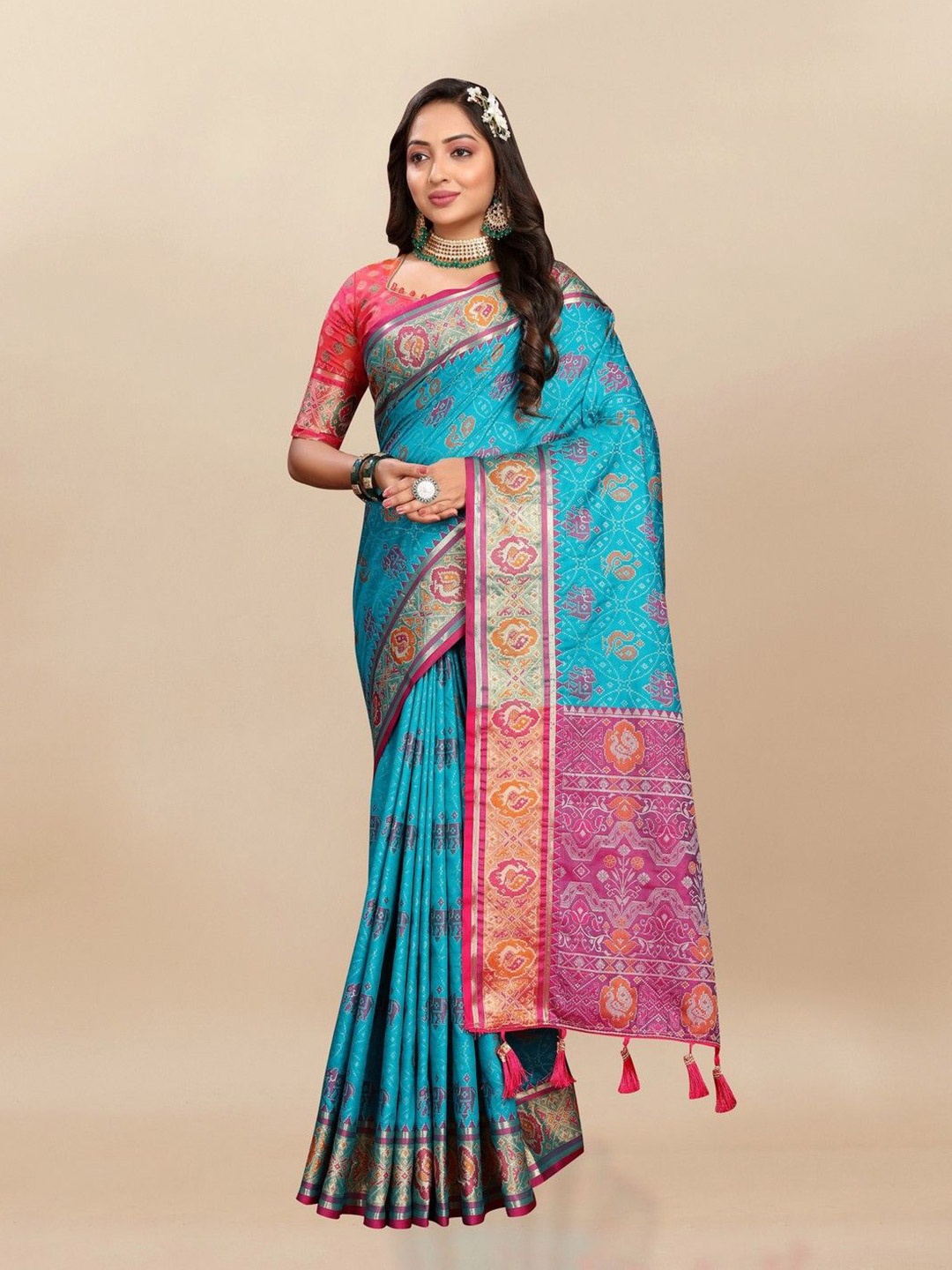 

VARNI FABRICS Woven Design Zari Pure Silk Banarasi Saree, Blue