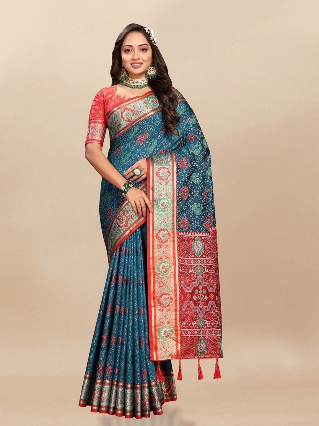 

VARNI FABRICS Woven Design Zari Pure Silk Banarasi Saree, Teal