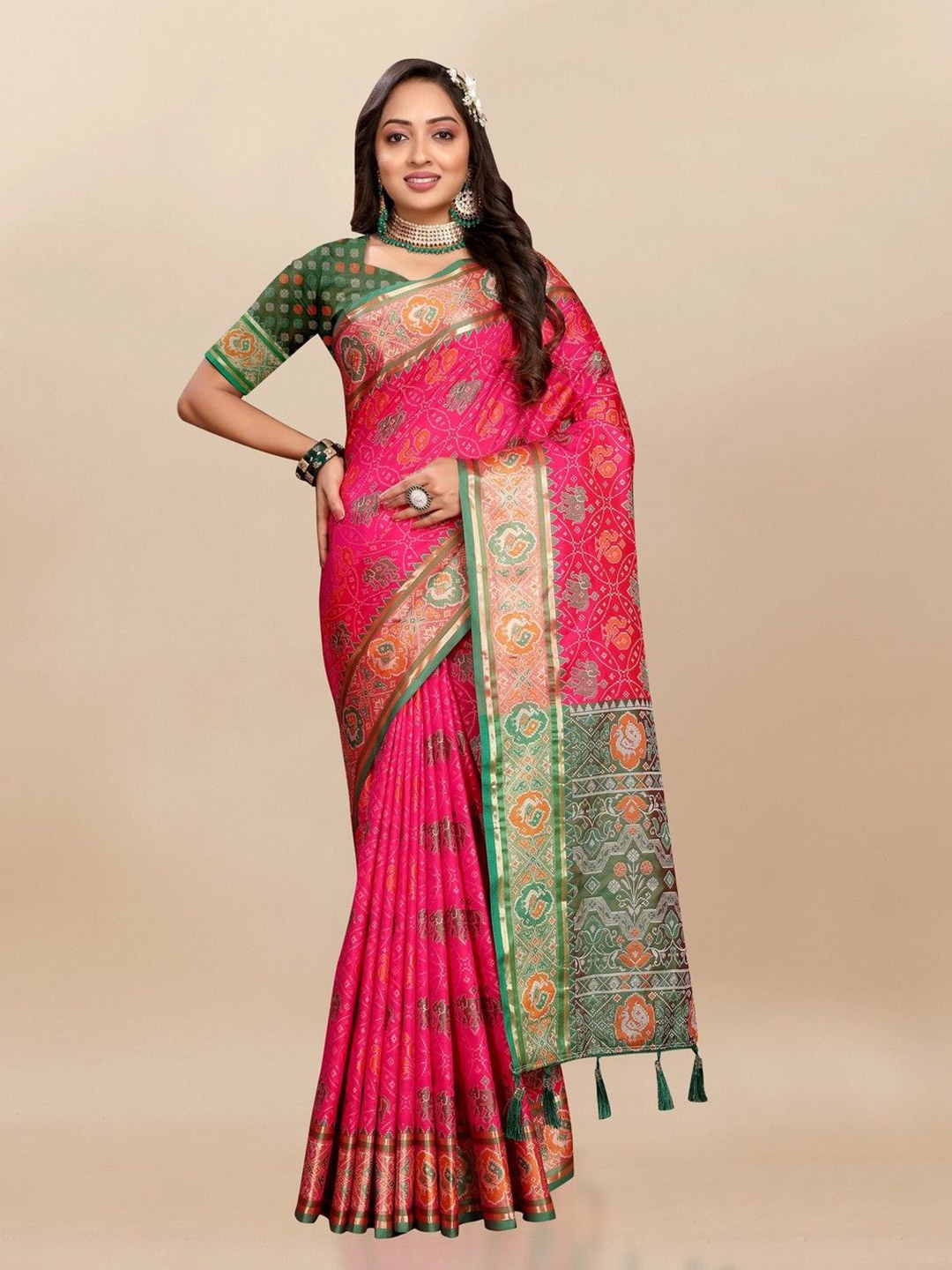 VARNI FABRICS Woven Design Zari Pure Silk Banarasi Saree, Red