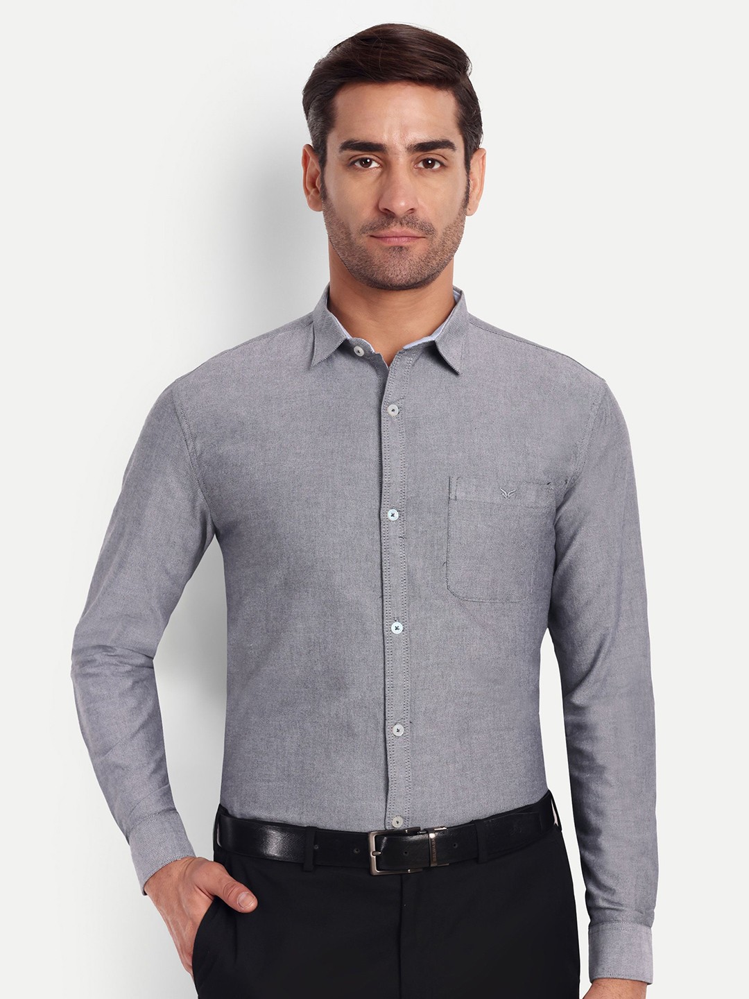 

SUI DHAGA Men India Slim Spread Collar Solid Cotton Formal Shirt, Grey