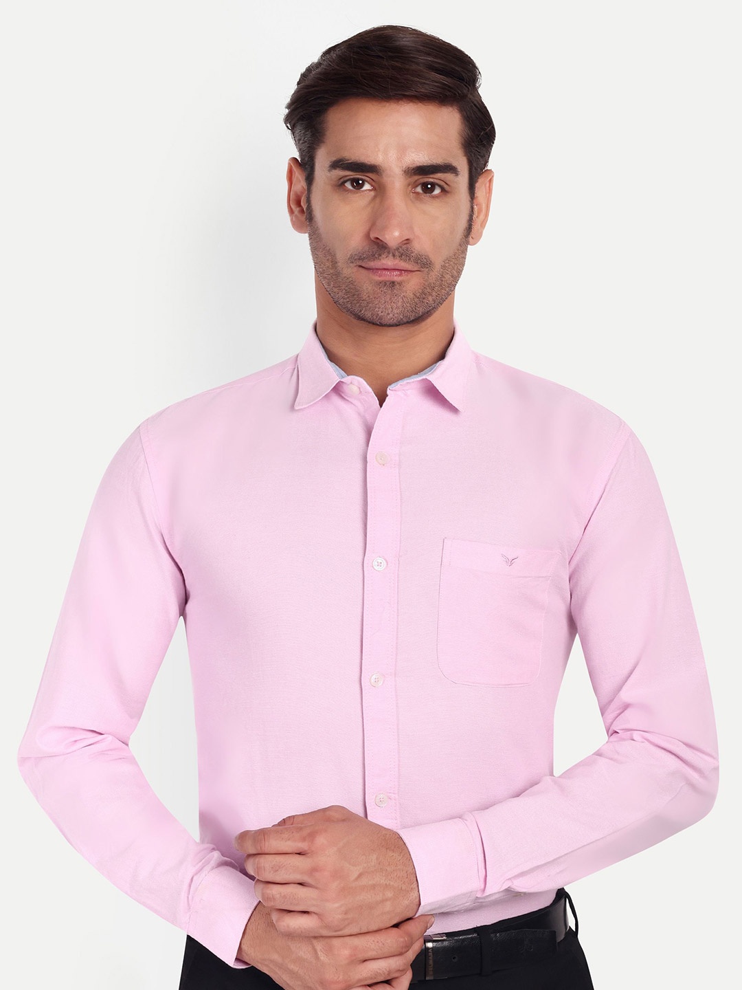 

SUI DHAGA Men India Slim Spread Collar Solid Cotton Formal Shirt, Pink