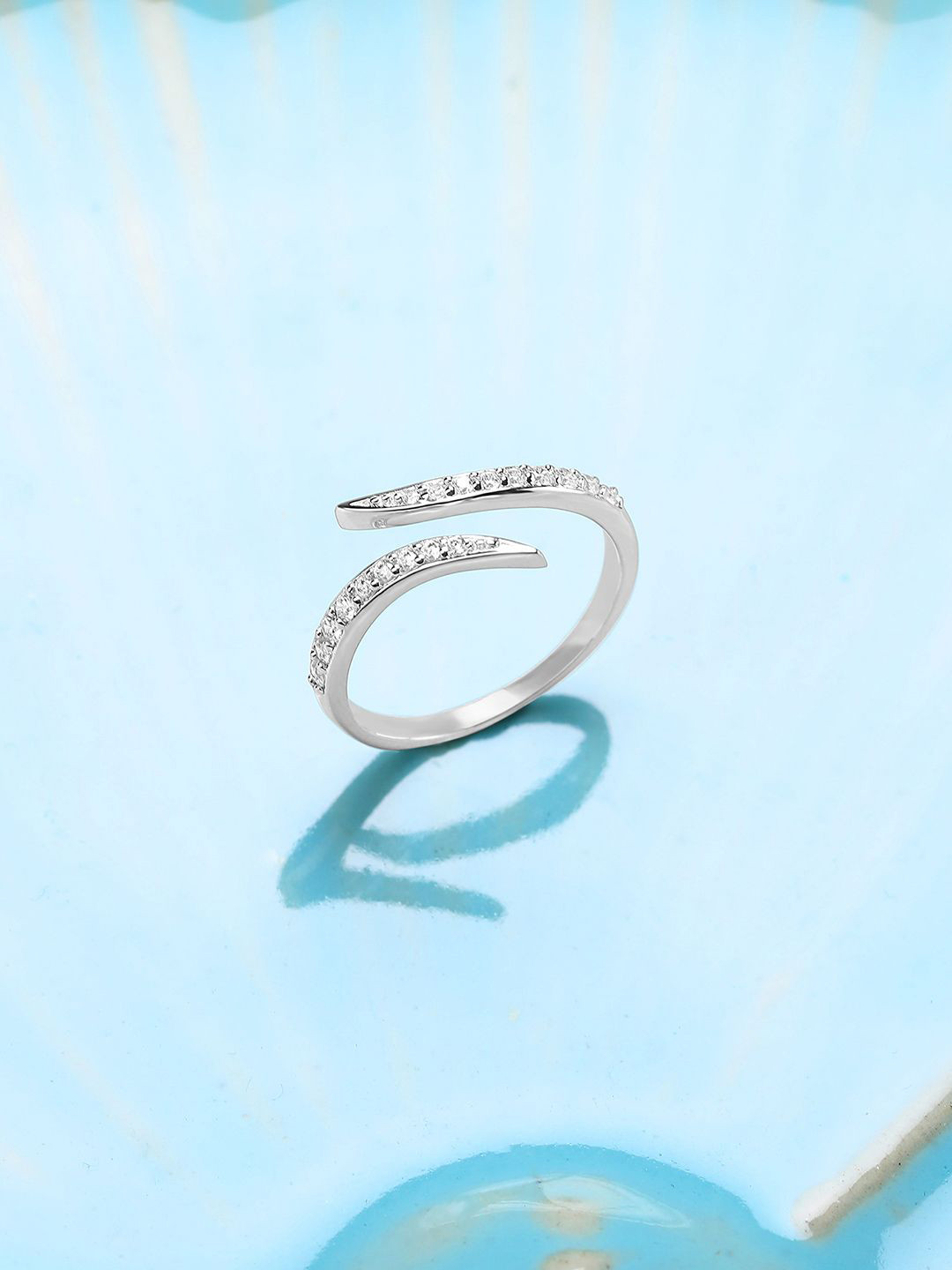 

Mia by Tanishq 92.5 Sterling Silver Cubic Zirconia Studded Sleek Twist Finger Ring