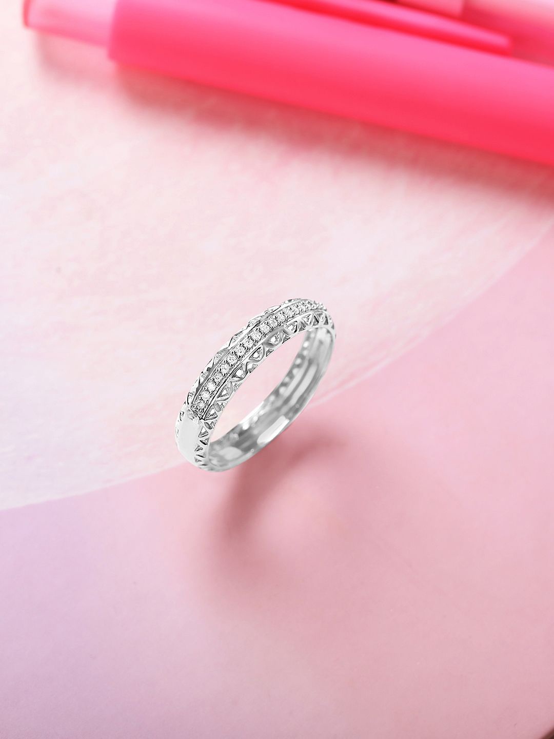 

Mia by Tanishq 92.5 Sterling Silver CZ Studded Classic Textured Finger Ring