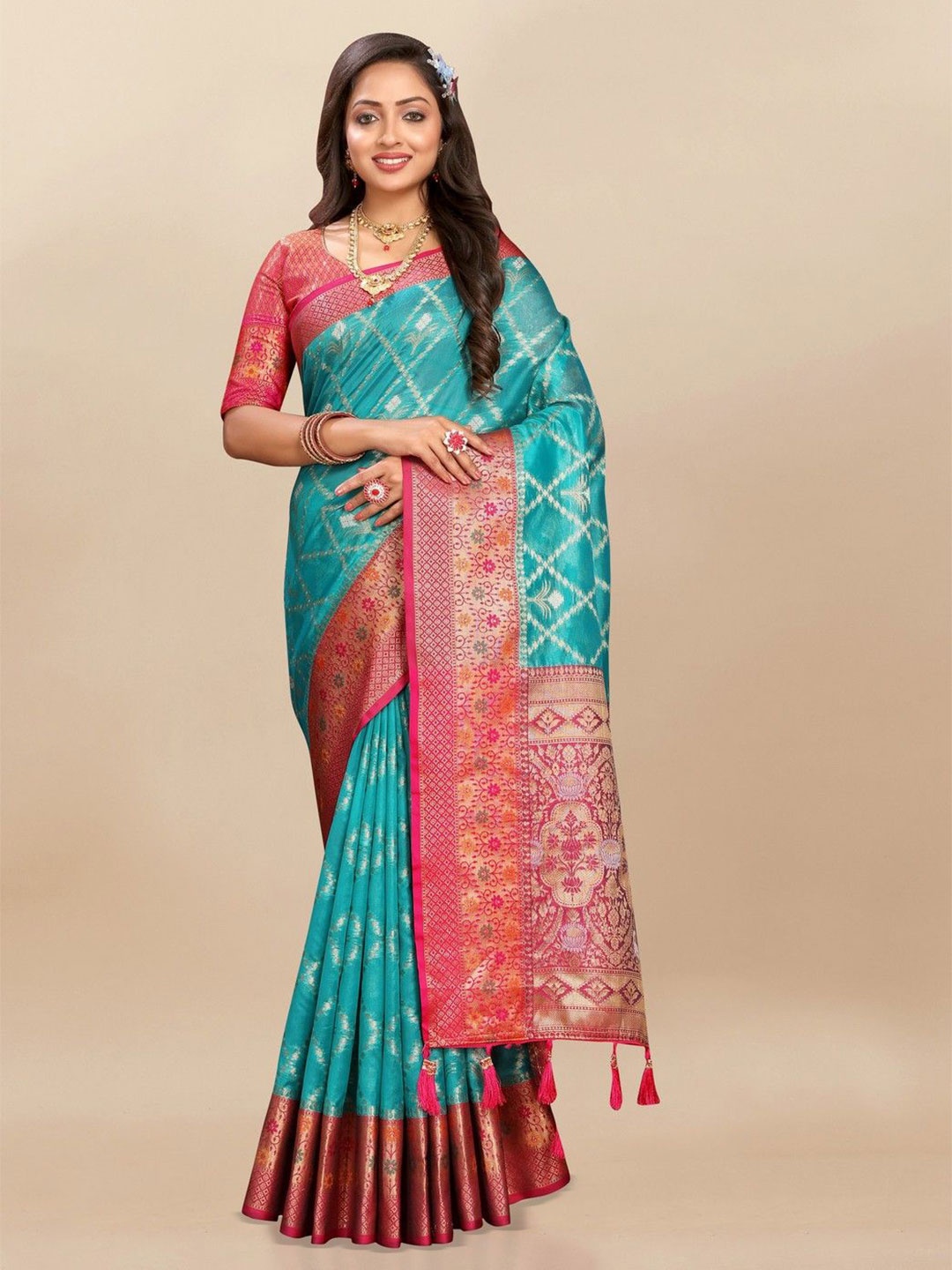 

VARNI FABRICS Woven Design Zari Pure Silk Banarasi Saree, Blue