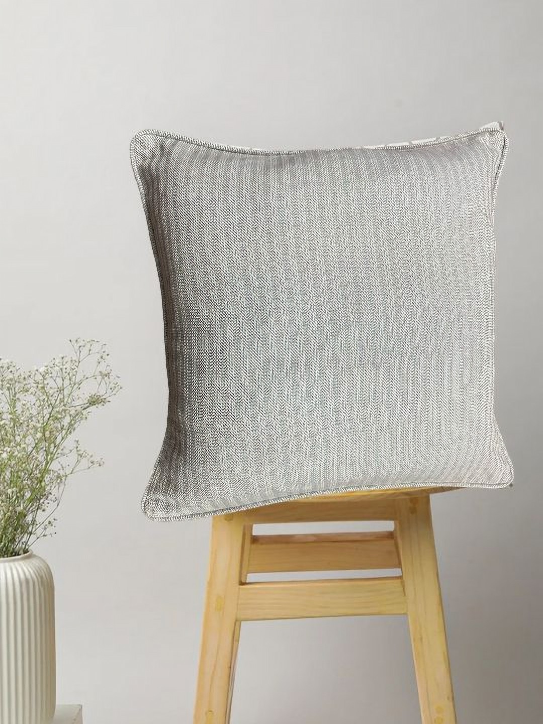 

SAJAVAT Grey & Beige Textured Cotton Square Cushion Cover