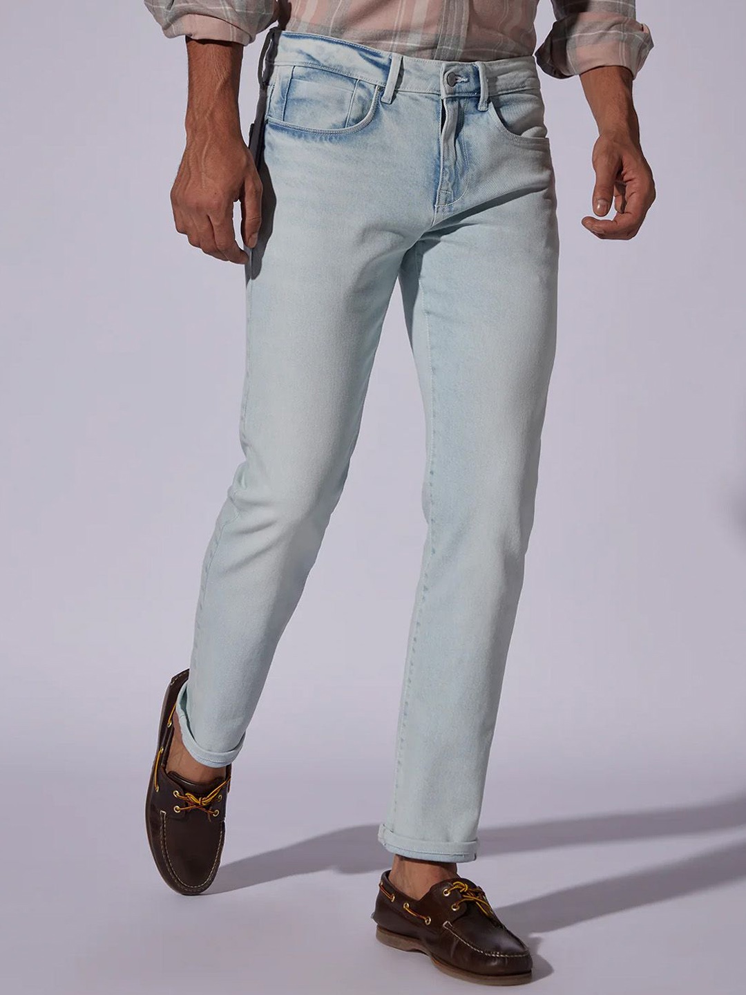 

Bombay Shirt Company Men Slim Fit Low-Rise Low Distress Heavy Fade Jeans, Blue