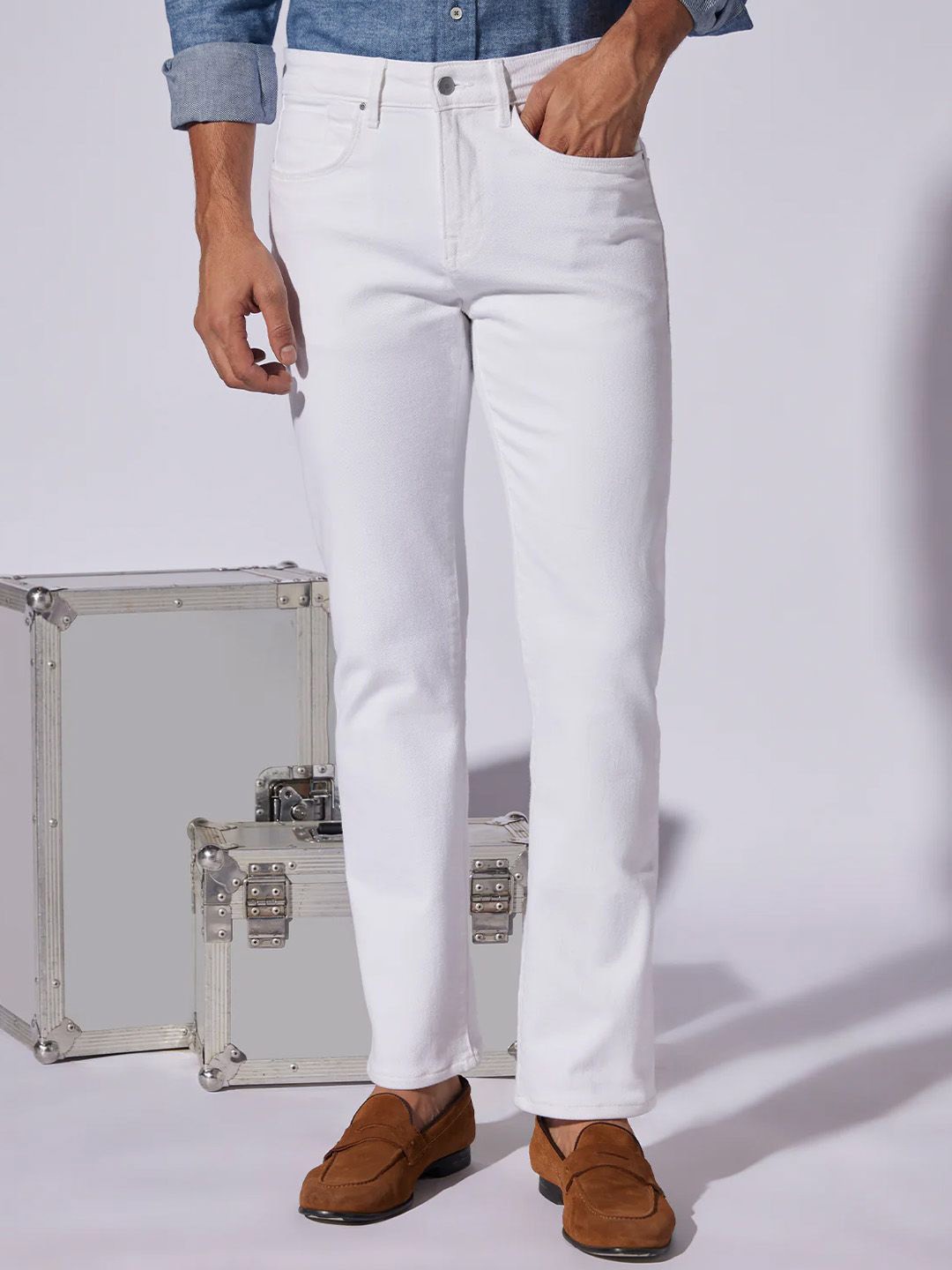 Bombay Shirt Company Men Cotton Slim Fit Mid-Rise Jeans, White