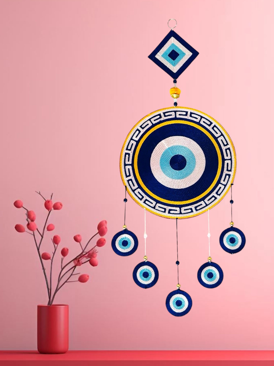 

TORNORY Blue & White Embroidered Evil-Eye Wall Hanging