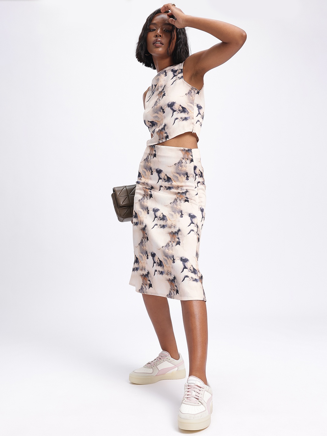 

glitchez Minimalist Print Crinkled Co-Ords, Off white