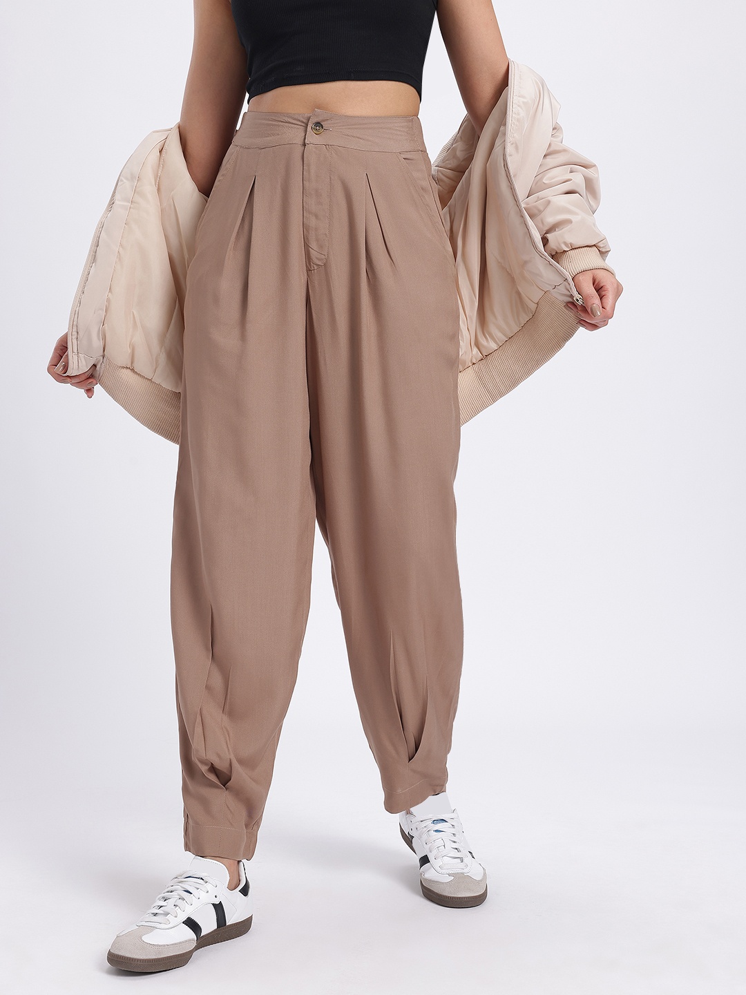 

glitchez Women Easy Street Relaxed Fit Trousers, Brown