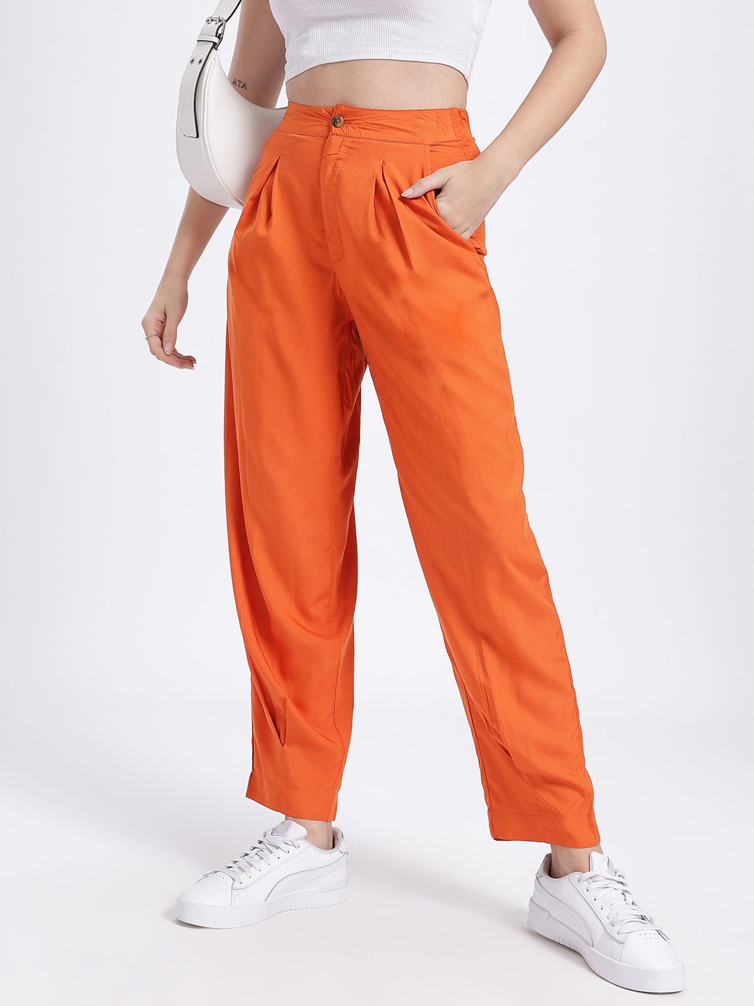 

glitchez Women City Blaze Relaxed Fit Trousers, Orange