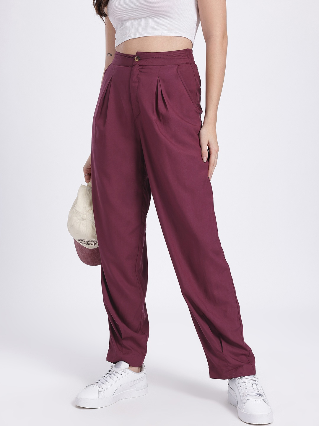 

glitchez Women Daybreak Vibe Relaxed Fit Trousers, Burgundy