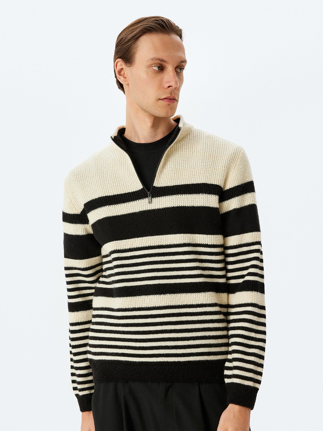 Koton Men Striped Pullover Sweaters, Black