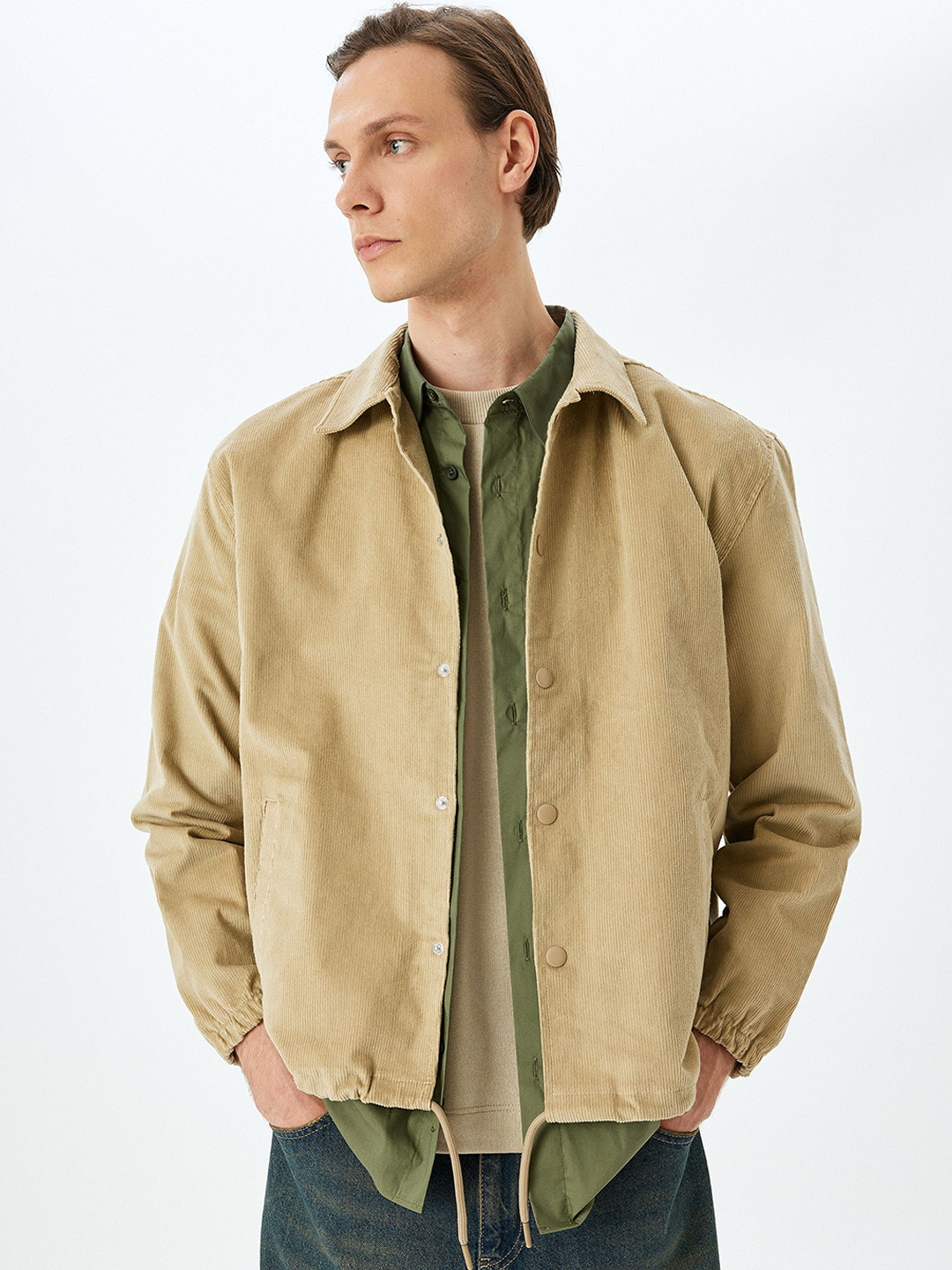 

Koton Men Solid Hem with Toggle Tailored Jacket, Beige