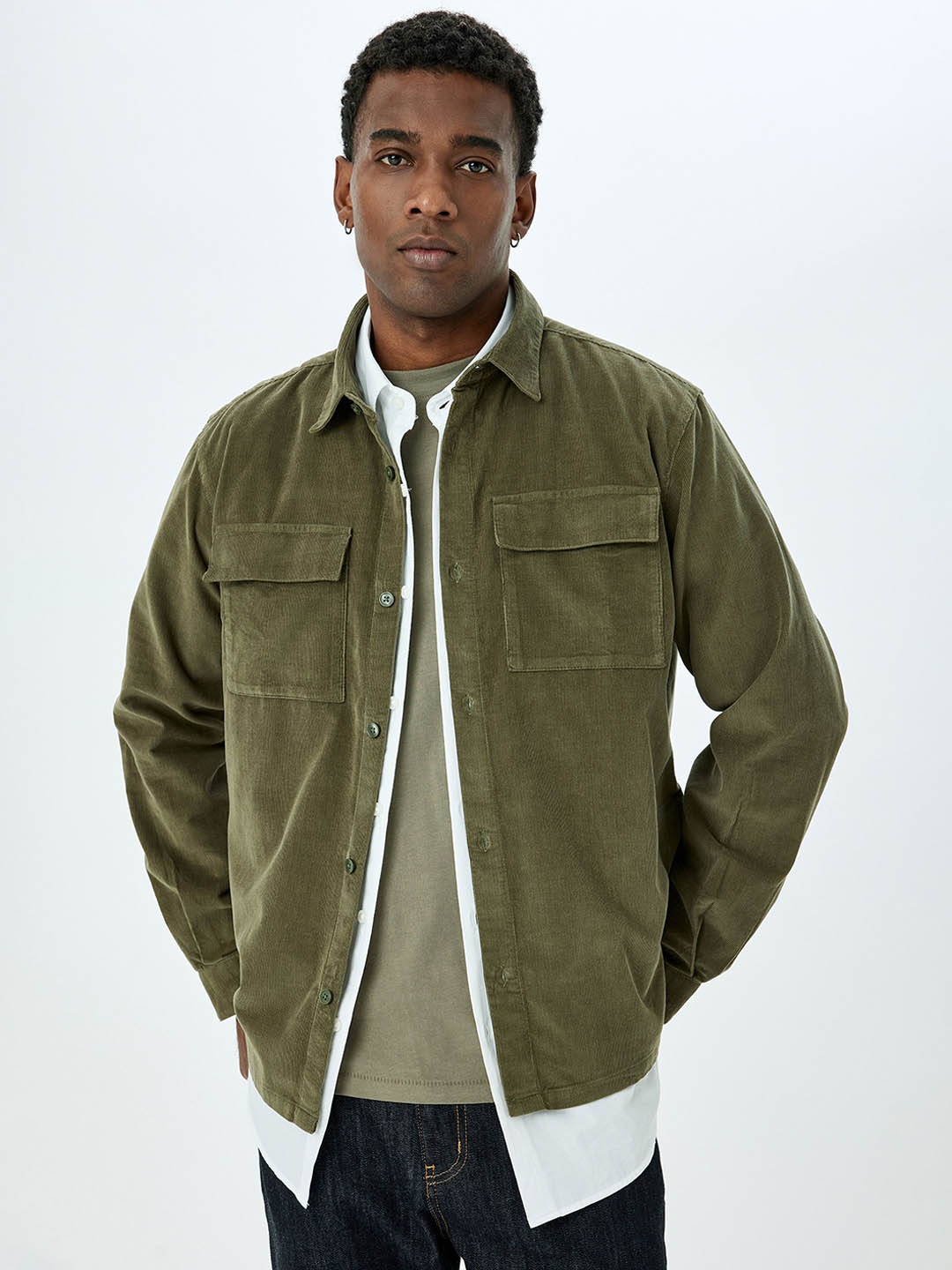 

Koton Men Solid Spread Collar Pure Cotton Shackets, Khaki