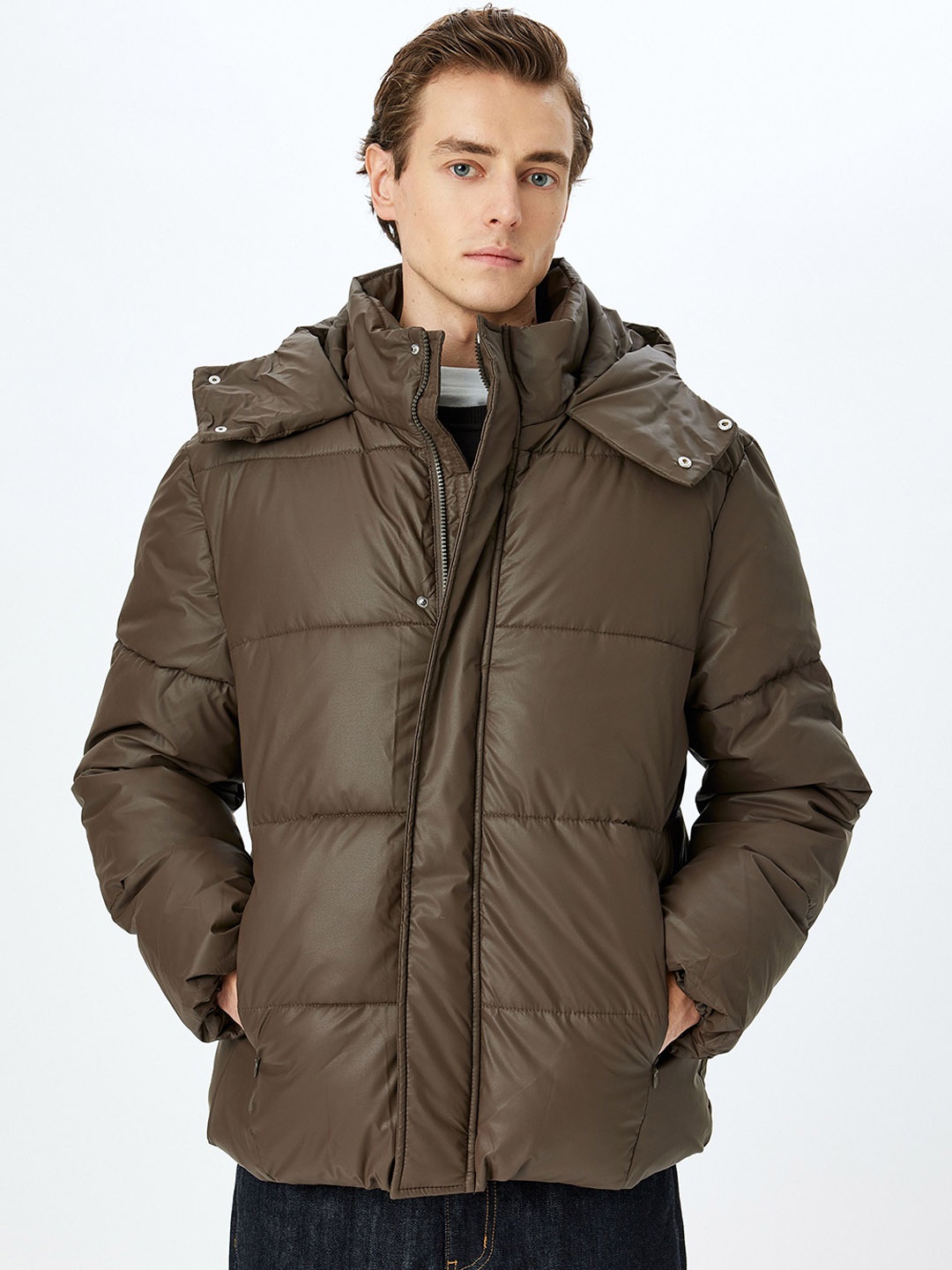 

Koton Men Hooded Solid Casual Puffer Jacket, Brown