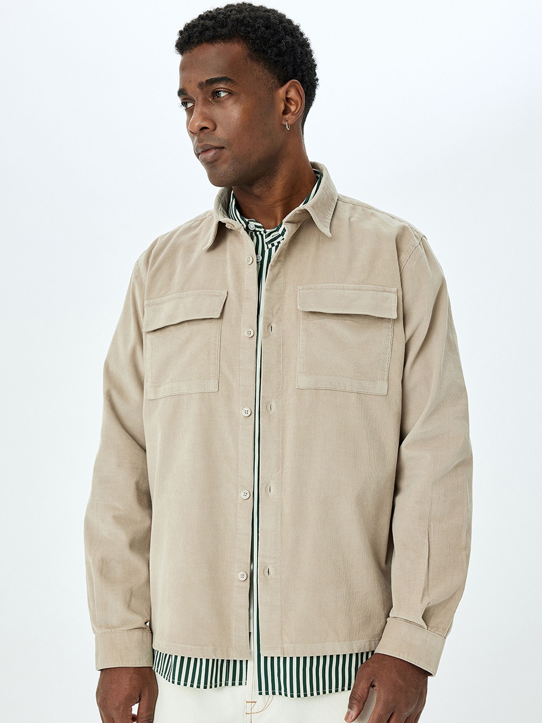 

Koton Men Solid Spread Collar pure Cotton Shackets, Beige