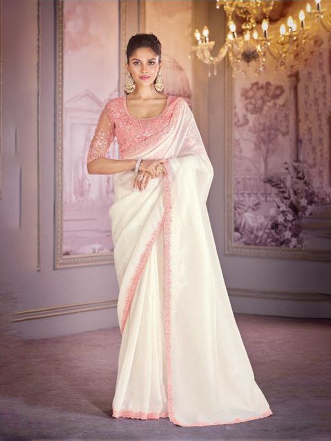 

MAHALASA Embroidered Tissue Saree, White