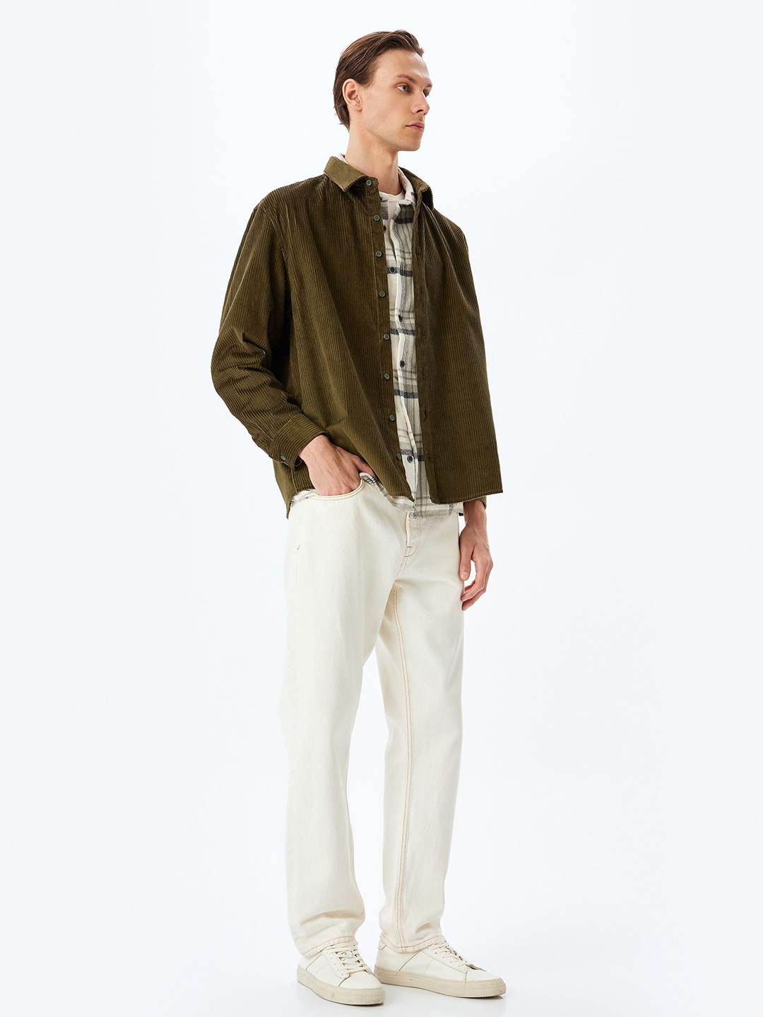 

Koton Men Cutaway Collar Textured Cotton Relaxed Fit Casual Shirt, Khaki